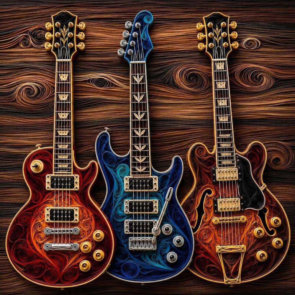 8 X 8 White Framed Quilled Guitar D 534